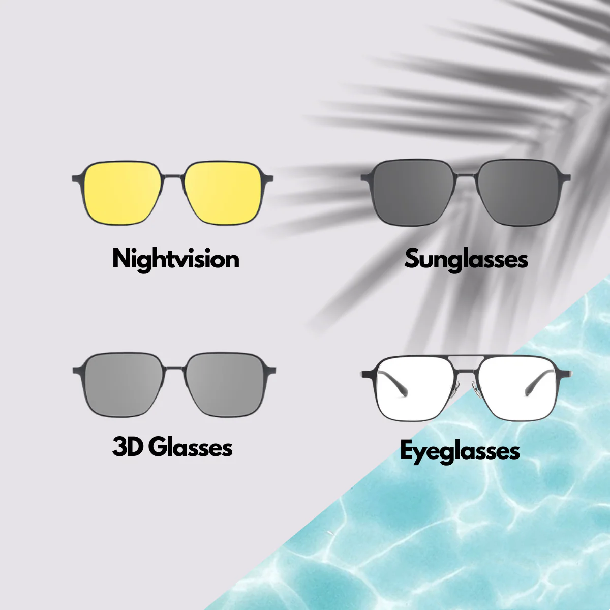 Adaptalens Sun + Eye + Night Vision + 3D + Blue Shade Glasses